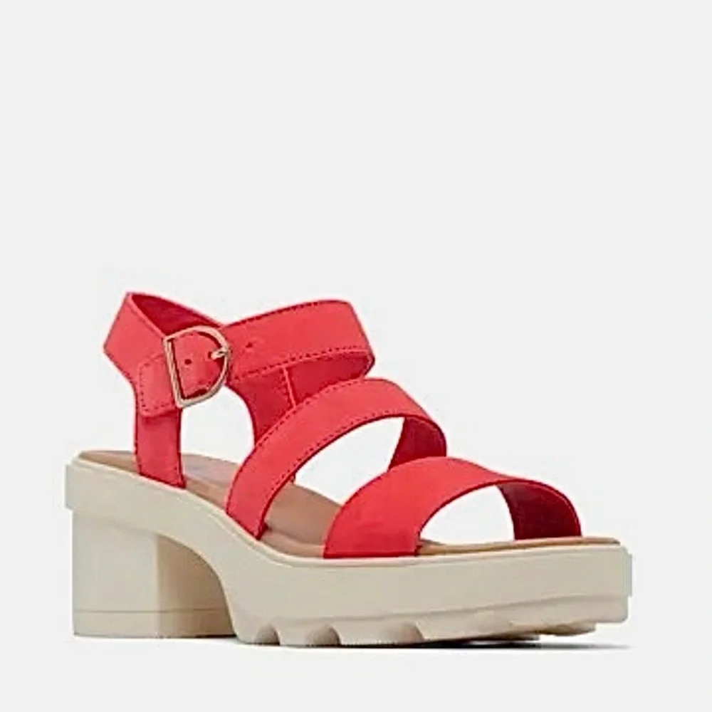 SOREL Joanie Heel Ankle Strap Sandals, Red Glow/Honey White color - Picture 11 of 13